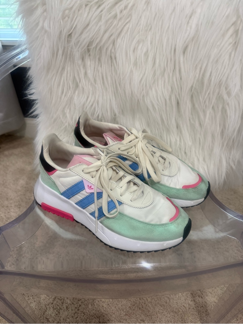 adidas Women's Sneakers in White, Mint, Pink & Blue